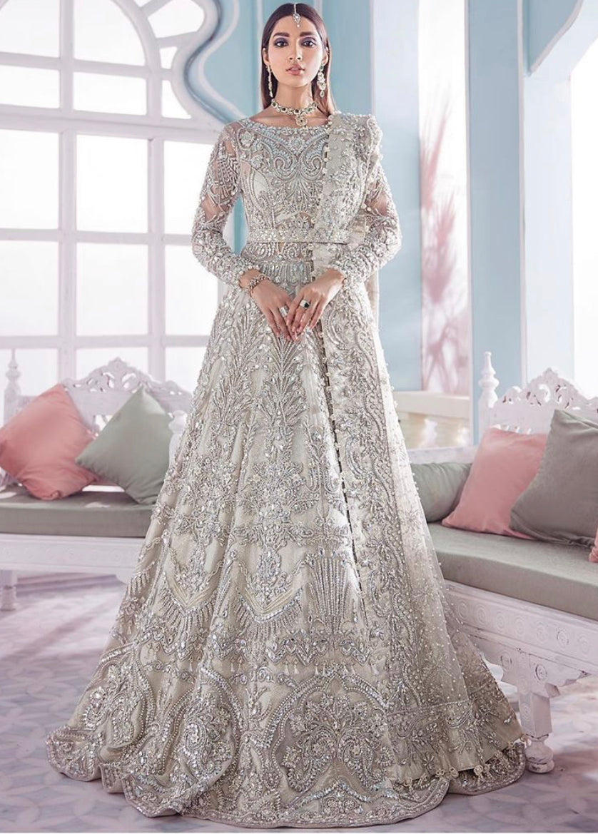 Shop Pakistani Wedding Dress Long Frock With Velvet Shawl