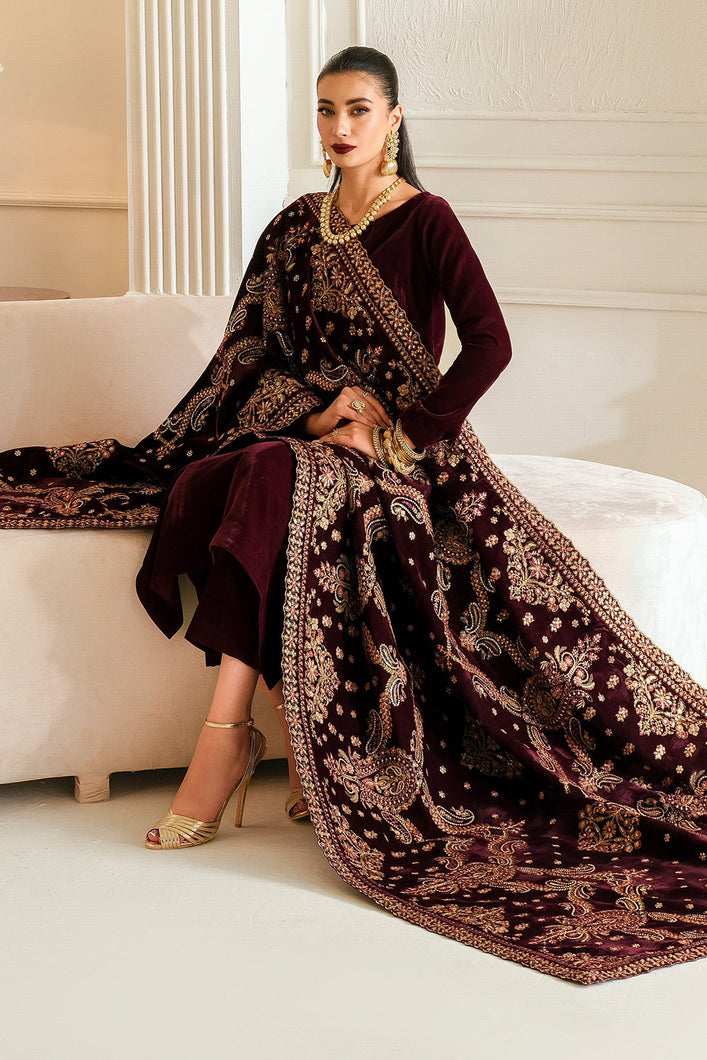 Buy Baroque Pakistani Designer Embroidered Velvet Shawl with discount code and sale price. Shop Pakistani Clothes Online UK- BAROQUE Chiffon for Wedding, Luxury Lawn 2024 Embroidered Chiffon, Velvet Suits, Winter dresses & Bridal Wear & Ready Made Suits for Pakistani Party Wear UK and USA at LebaasOnline.