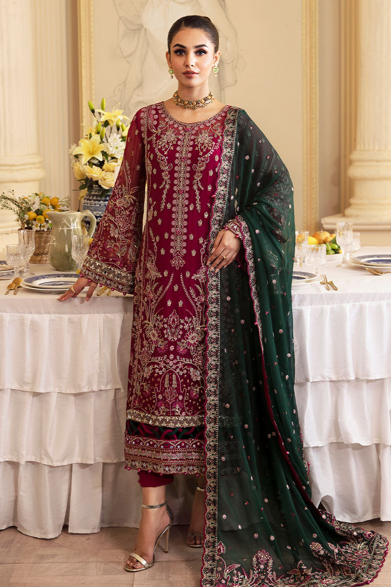 GULAAL | Embroidered Chiffon '24 V1 Pakistani designer dress is available @lebaasonline. The Pakistani Wedding dresses of Maria B, Gulaal can be customized for Bridal/party wear. Get express shipping in UK, USA, France, Germany for Asian Outfits USA. Maria B Sale online can be availed here!!