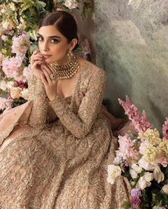 Buy Women Maroon Net Fabric Long Frock With Golden Dupatta (Ready To Wear)  in Pakistan