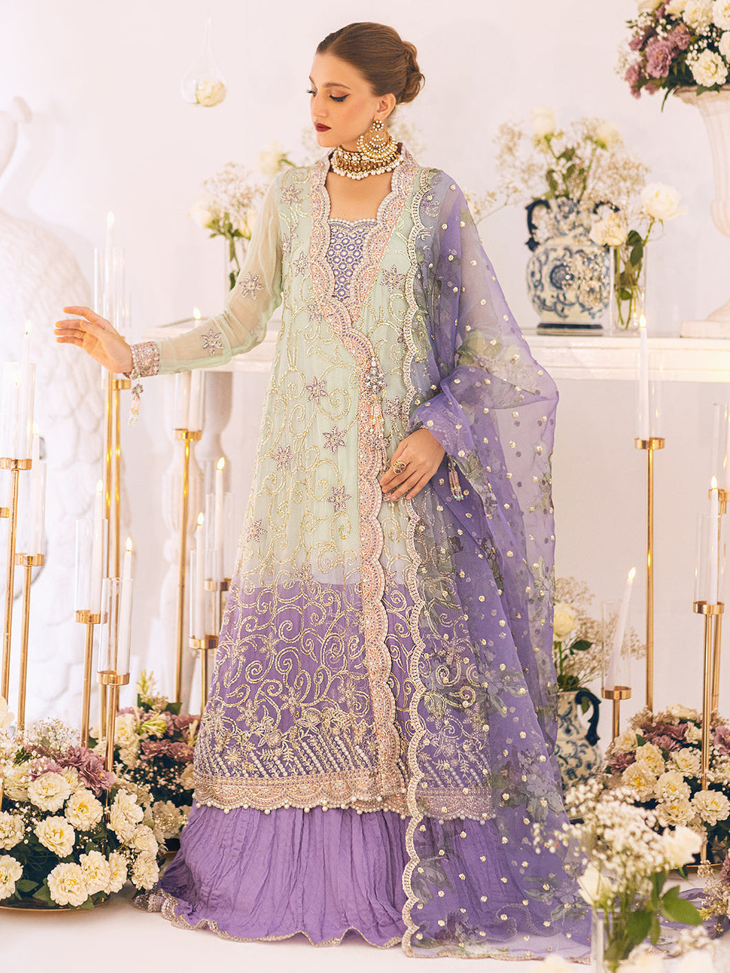 ROHEENAZ | SAWARIYA LUXURY KALIDAAR CHIFFON '23 exclusively available @ lebasonline. We have express shipping of Pakistani Wedding dresses 2023 of Maria B Lawn 2022, Gulaal lawn 2022. The Pakistani Suits UK is available in customized at doorstep in UK, USA, Germany, France, Belgium, UAE, Dubai from lebaasonline. 