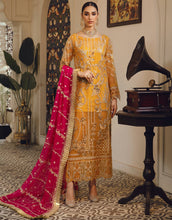 Load image into Gallery viewer, Buy EMAAN ADEEL | BELLE ROBE | VOL 2 | BL-09 Mustard @LebaasOnline Net Embroidered had mirror work, New Indian &amp; Pakistani Designer Partywear Suits at our DESIGNER BOUTIQUE USA is available with us. INDIAN BRIDAL DRESSES ONLINE UK can be easily customized for evening/party wear. Get PAKISTANI DESIGNER DRESSES in USA