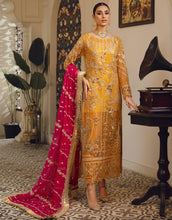 Load image into Gallery viewer, Buy EMAAN ADEEL | BELLE ROBE | VOL 2 | BL-09 Mustard @LebaasOnline Net Embroidered had mirror work, New Indian &amp; Pakistani Designer Partywear Suits at our DESIGNER BOUTIQUE USA is available with us. INDIAN BRIDAL DRESSES ONLINE UK can be easily customized for evening/party wear. Get PAKISTANI DESIGNER DRESSES in USA