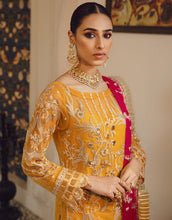 Load image into Gallery viewer, Buy EMAAN ADEEL | BELLE ROBE | VOL 2 | BL-09 Mustard @LebaasOnline Net Embroidered had mirror work, New Indian &amp; Pakistani Designer Partywear Suits at our DESIGNER BOUTIQUE USA is available with us. INDIAN BRIDAL DRESSES ONLINE UK can be easily customized for evening/party wear. Get PAKISTANI DESIGNER DRESSES in USA