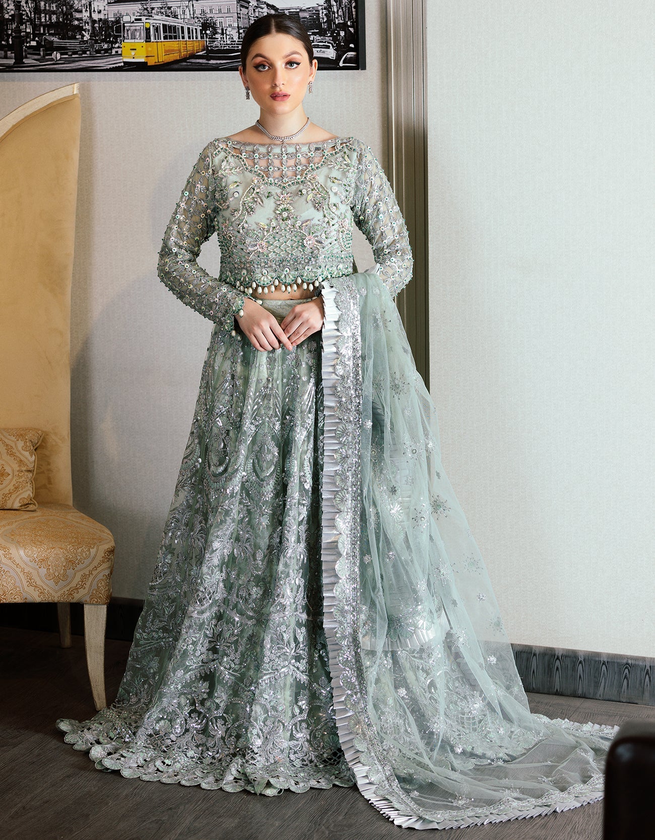 Mint green asian deals wedding dress