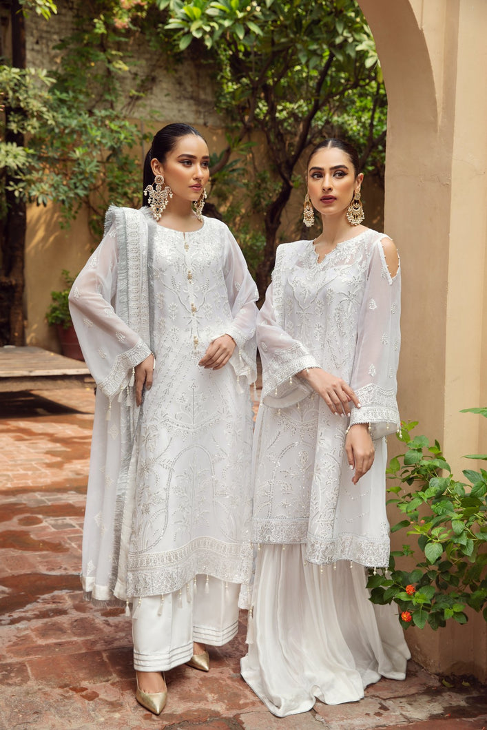 Buy ALIZEH | SHAHTAJ EMBROIDERED COLLECTION '21 | SHAHNOOR-05 White  from our official website. We are largest stockist of Pakistani designer dresses online UK Buy this Indian Bridal dresses online USA from Alizeh Chiffon 2021. This Eid buy NEW dresses in UK USA Manchester from latest suits on Lebaasonline at SALE!