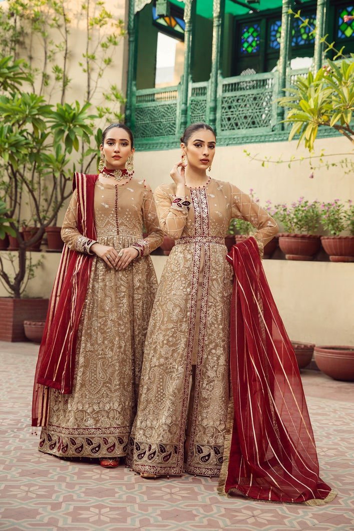 Buy ALIZEH | SHAHTAJ EMBROIDERED COLLECTION '21 | AANGAN-12 Golden  from our official website. We are largest stockist of Pakistani designer dresses online UK Buy this Indian Bridal dresses online USA from Alizeh Chiffon 2021. This Eid buy NEW dresses in UK USA Austria from latest suits on Lebaasonline at SALE!