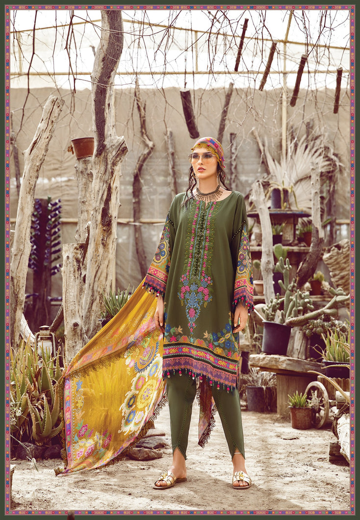 MARIA B | M PRINTS 2022 Mehndi Green dress by Maria B Pakistani Winter dresses 2022 at Lebaasonline. Discover Maria B Pakistani Fashion Clothing USA that matches to your style for this winter. Shop today Pakistani Wedding dresses UK on discount price! Get express shipping in Belgium, UK, USA, France in SALE!