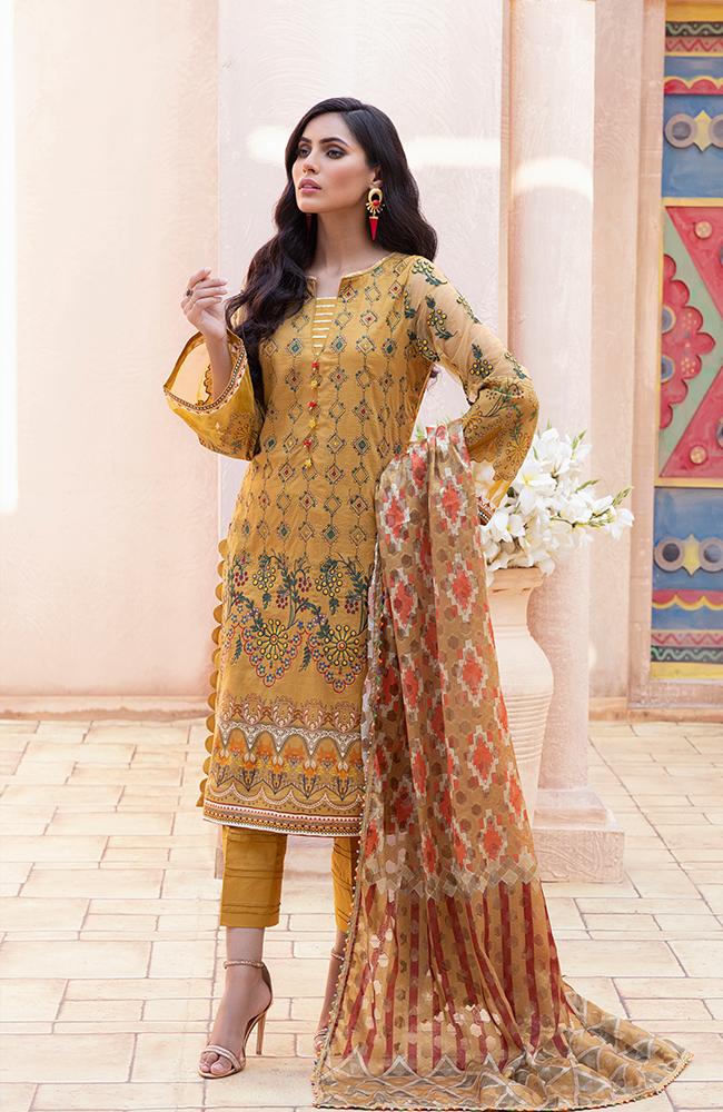 Buy ALZOHAIB | AZ-FESTIVE HUES' PREMIUM COLLECTION'2021 Yellow Dress at Lebaasonline Pakistani Clothes @ best price- SALE ! Shop PAKISTANI DESIGNER DRESS, MARIA B MPRINT STITCHED, IMROZIA, Pakistani Clothes Online UK for Wedding, Evening, Pakistani Bridal Wear. Indian &  by ALZOHAIB in the UK & USA at LebaasOnline.