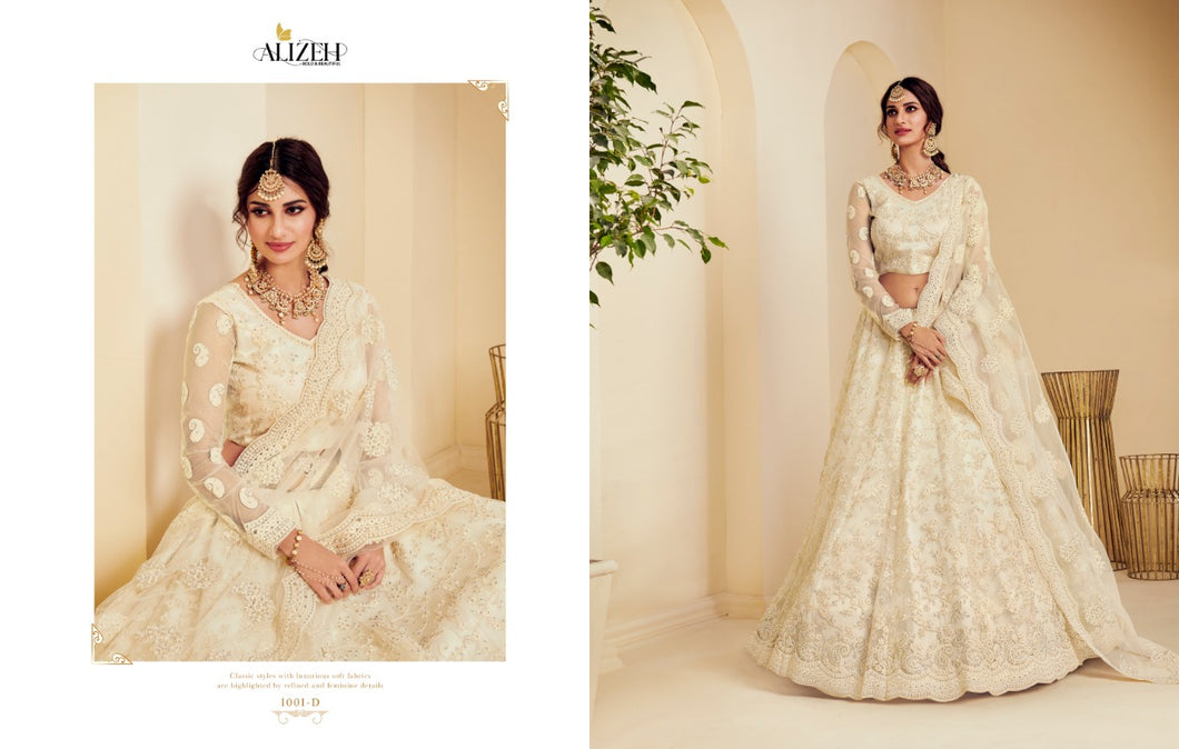 Buy Bridal Wedding Lehenga | Alizeh Lehenga The White Bride | 1001 D Off-White color Lehenga The wedding collection dresses of Alizeh Embroidered dresses, Pakistani designer, Lawn Maria b are very much trending these days. Buy unstitched or even customized Asian Wedding Dresses from Lebaasonline.co.uk in USA, Spain, UK