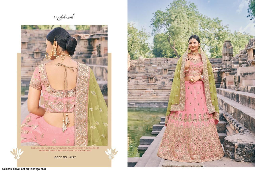 Buy Nakkashi Designer Lehenga | Nakkashi Kasak 4227 Pink color Indian wedding dresses online UK. We have elegant collection of Indian Wedding dresses online USA to choose from for Party & Wedding Wear. Shop now for Indian Designers UK online like Maisha, Ashirwad, Mohini are all available at Lebaasonline.co.uk